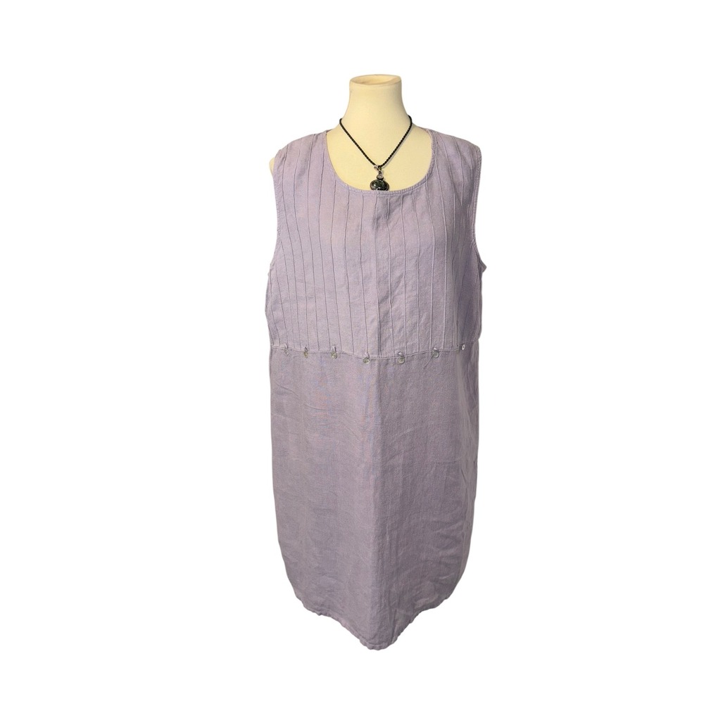 J. Jill Purple 100% Linen Pintuck Sleeveless Shift Dress XL Lavender Made in USA - Picture 2 of 11